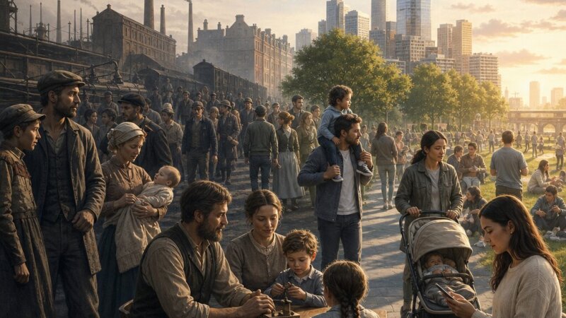 Vergelijking van gezin en samenleving tijdens de industriële revolutie en nu